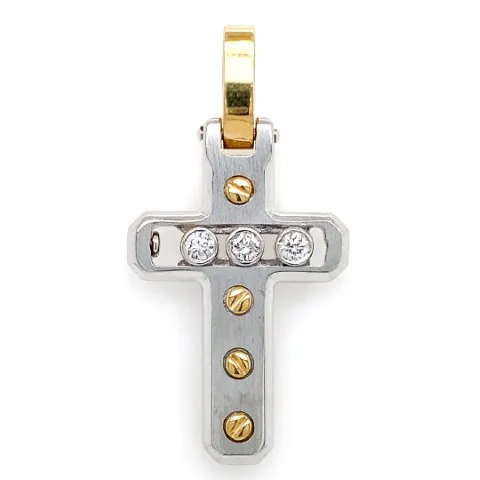 18K Two-Tone Diamond Cross Pendant