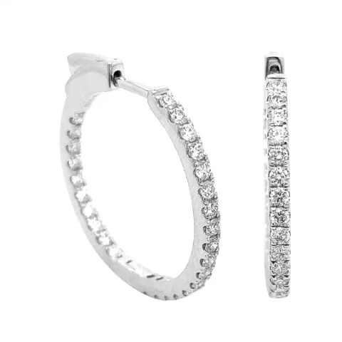 18K White Gold Diamond Hoop Earrings