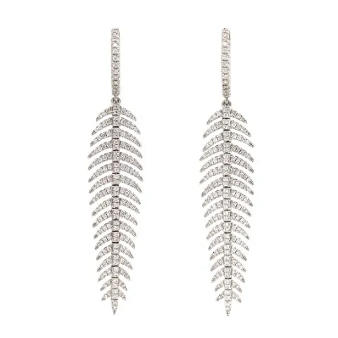 18K White Gold Diamond Feather Earrings