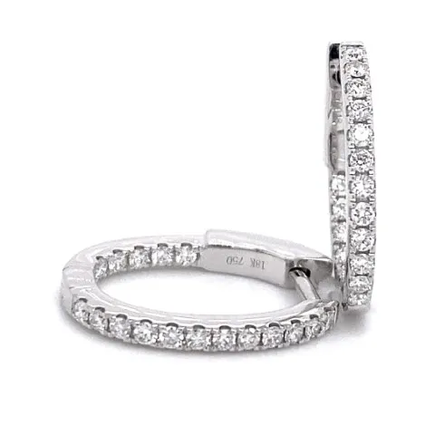 18K White Gold Diamond Hoop Earrings