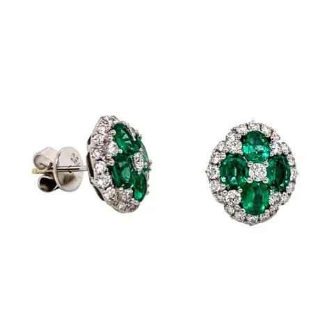18K White Gold Emerald Earrings