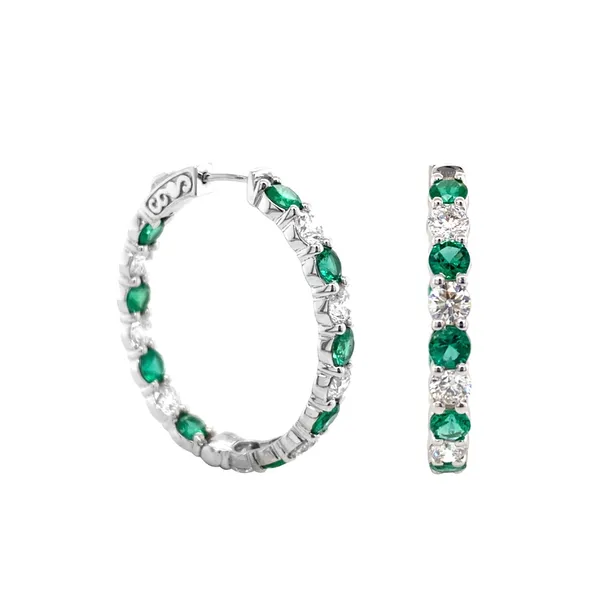 18K White Gold Emerald Hoop Earrings