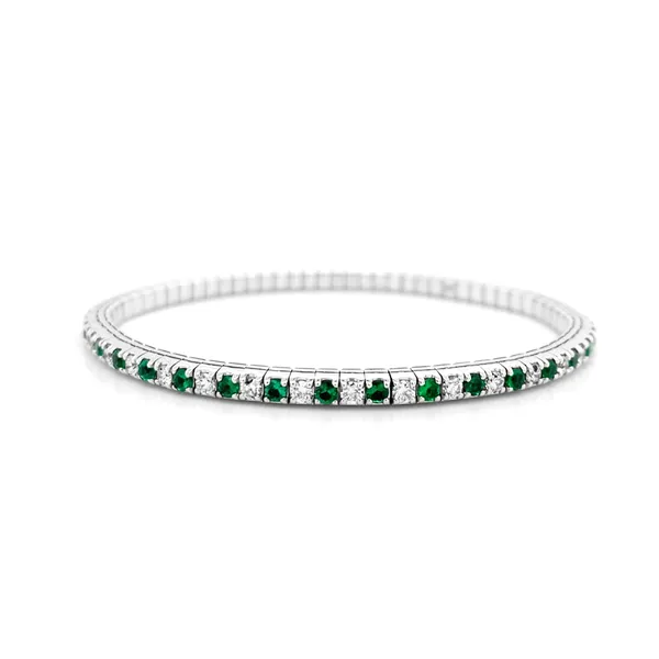 18K White Gold Emerald Bangle