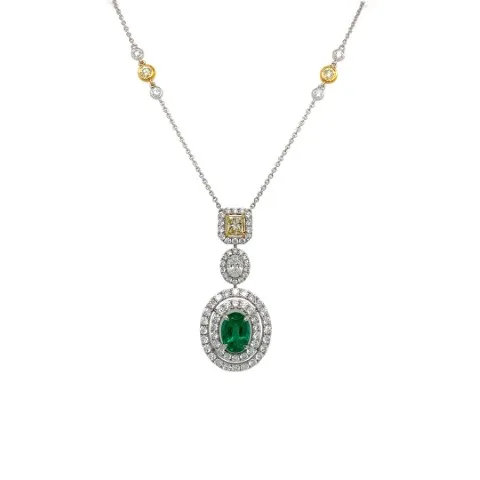 18K Two-Tone Gold Emerald Necklace