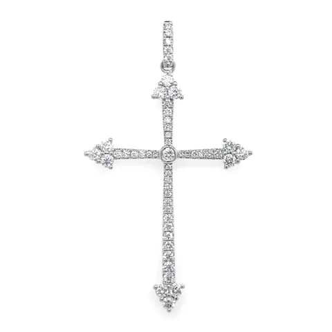 18K White Gold Diamond Cross Pendant