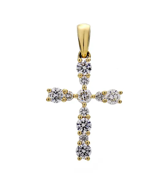 18K Yellow Gold Diamond Cross Pendant