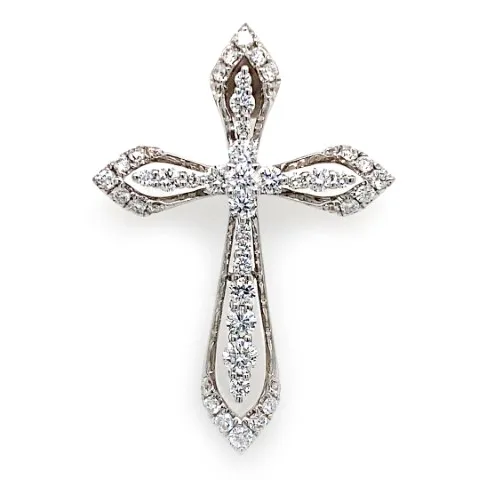 18K White Gold Diamond Cross Pendant