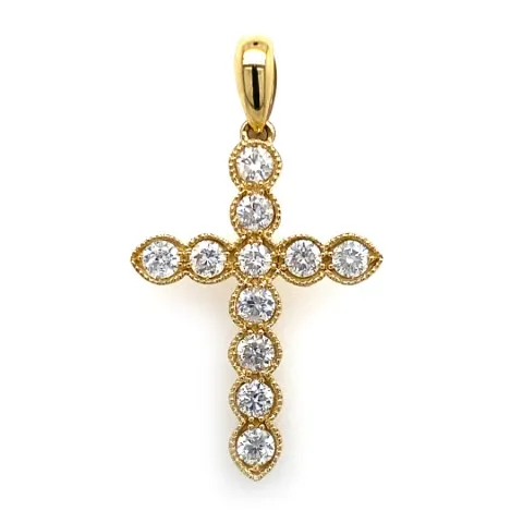18K Yellow Gold Diamond Cross Pendant