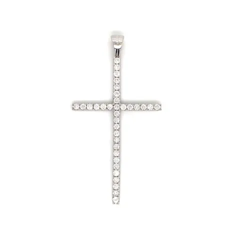 18K White Gold Diamond Cross Pendant