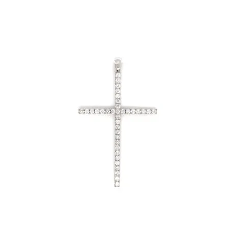 18K White Gold Diamond Cross Pendant