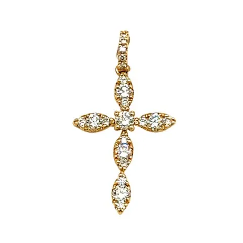 18K Yellow Gold Diamond Cross Pendant