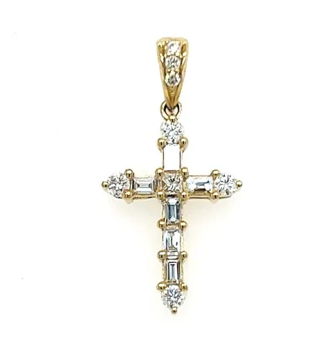 18K Yellow Gold Diamond Cross Pendant