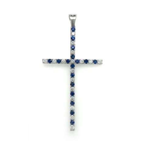 18K White Gold Sapphire Cross Pendant