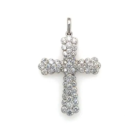 18K White Gold Diamond Cross Pendant
