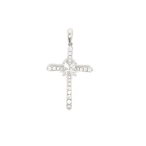 18K White Gold Diamond Cross Pendant