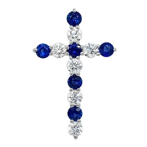 18K White Gold Sapphire Cross Pendant