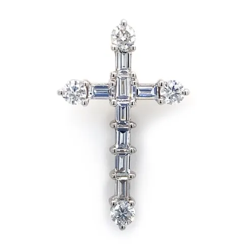 18K White Gold Diamond Cross Pendant