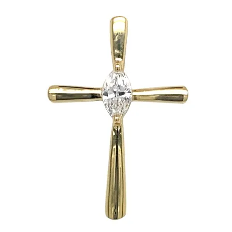 18K Yellow Gold Diamond Cross Pendant
