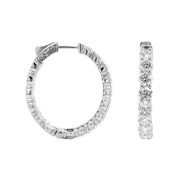 18K White Gold Diamond Hoops
