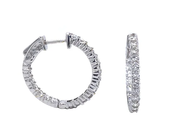 18K White Gold Diamond Hoop Earrings