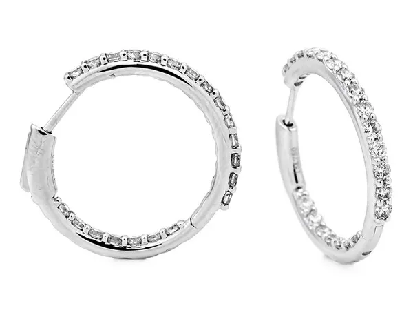 18K White Gold Diamond Hoop Earrings