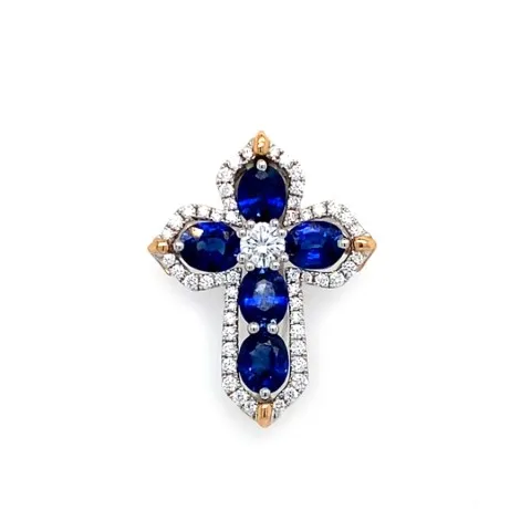18K White Gold Sapphire Cross Pendant