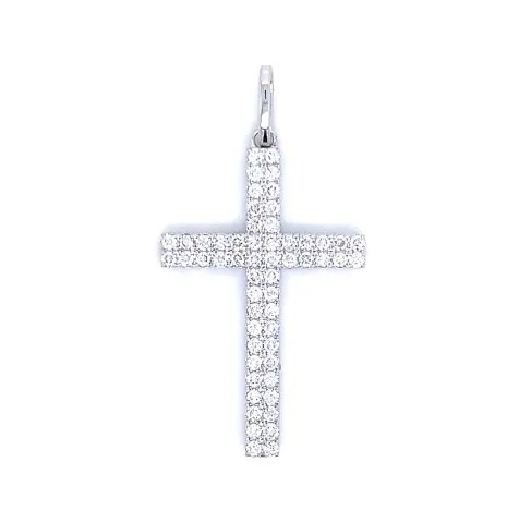 18K White Gold Diamond Cross Pendant