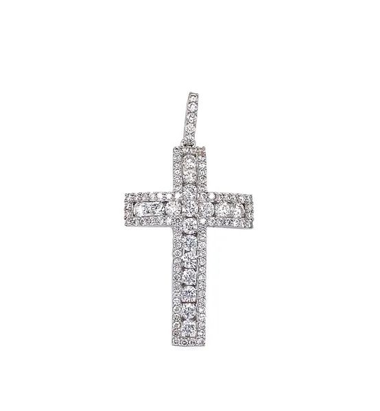18K White Gold Diamond Cross Pendant