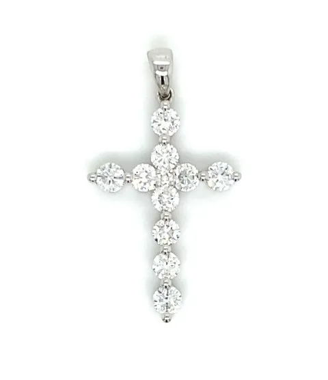 18K White Gold Diamond Cross Pendant