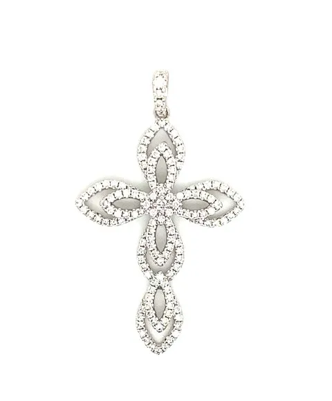 18K White Gold Diamond Cross Pendant