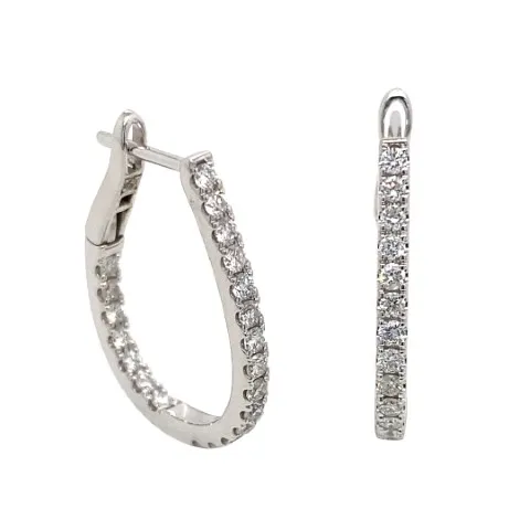 18K White Gold Diamond Hoop Earrings