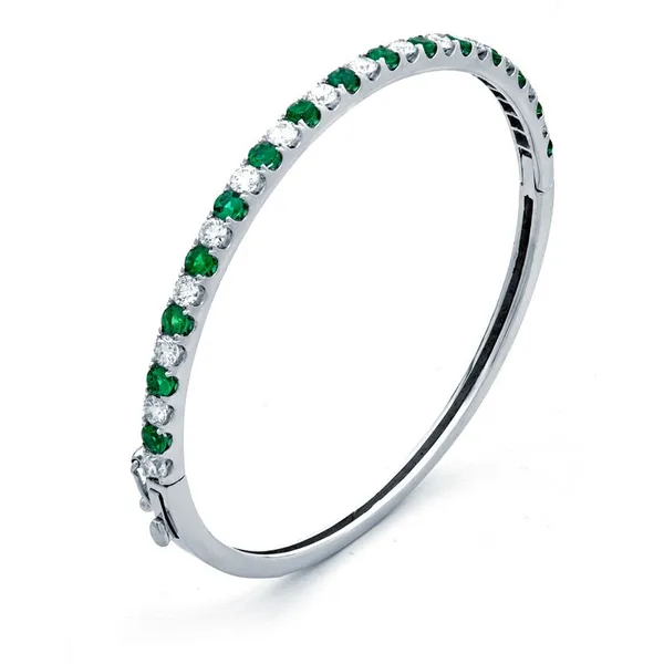 18K White Gold Emerald Bangle