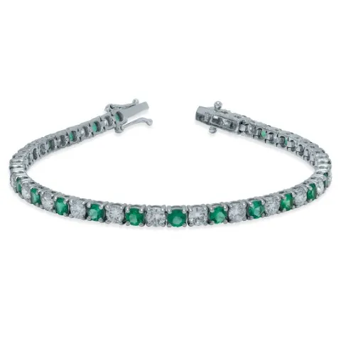 18K White Gold Emerald Tennis Bracelet