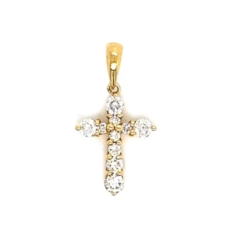 18K Yellow Gold Diamond Cross Pendant