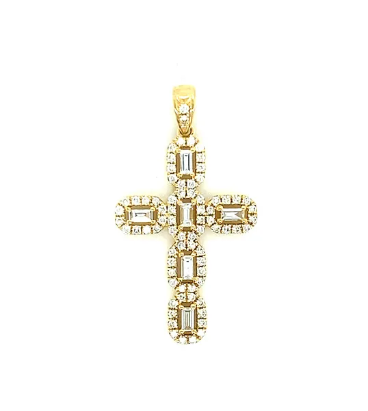 18K Yellow Gold Diamond Cross Pendant