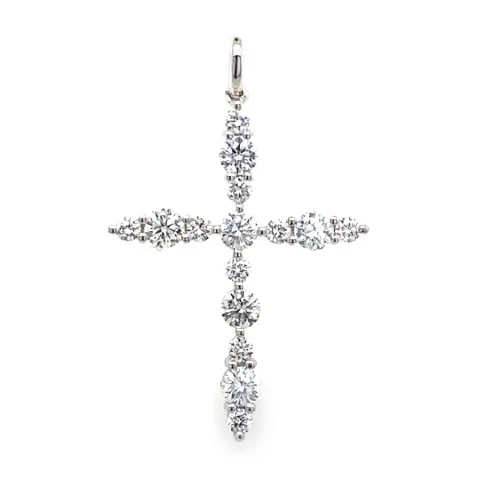 18K White Gold Diamond Cross Pendant