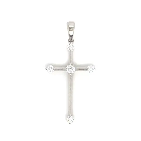18K White Gold Diamond Cross Pendant