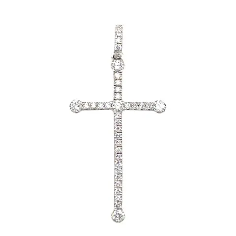 18K White Gold Diamond Cross Pendant