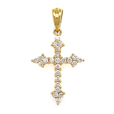 18K Yellow Gold Diamond Cross Pendant