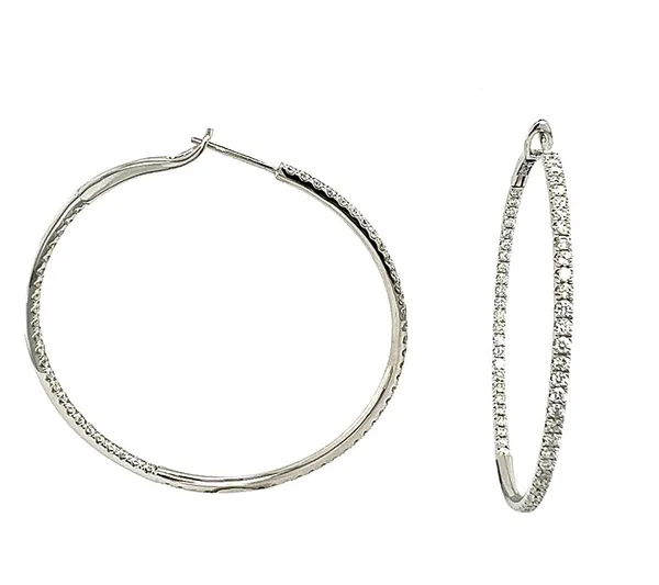 18K White Gold Diamond Hoops