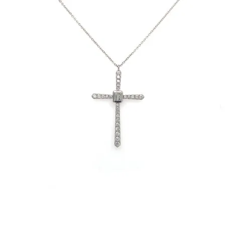 18K White Gold Diamond Cross Necklace