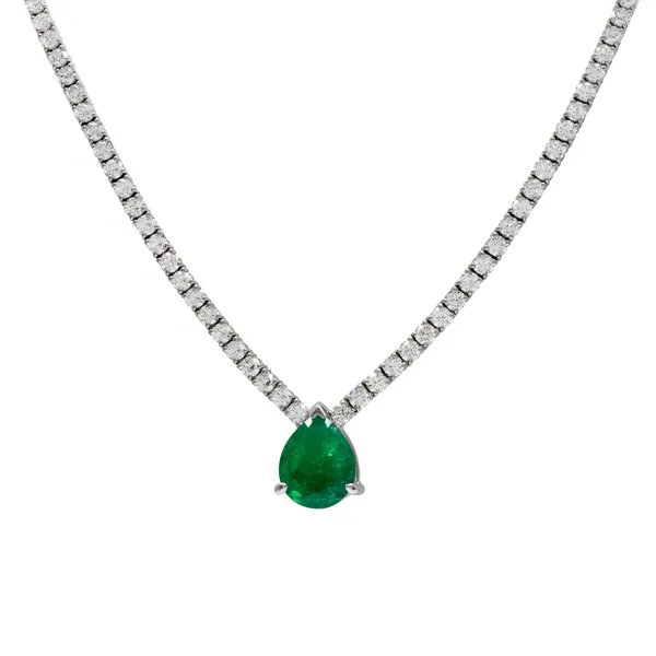 18K White Gold Emerald Necklace