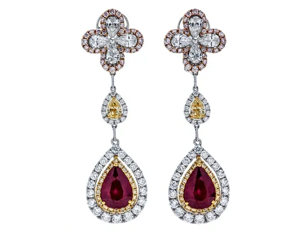 18K Tri-Color Gold Ruby Earrings