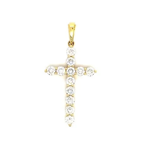 18K Yellow Gold Diamond Cross Pendant