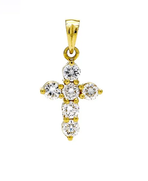 18K Yellow Gold Diamond Cross Pendant