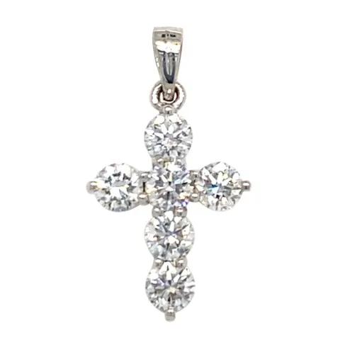 18K White Gold Diamond Cross Pendant