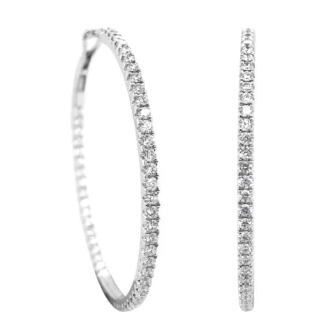 18K White Gold Diamond Hoops
