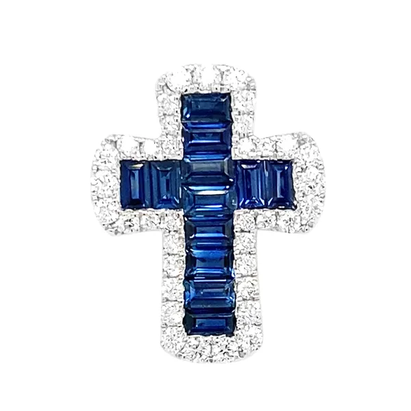 18K White Gold Sapphire Cross Pendant