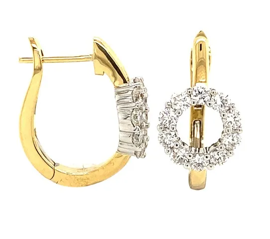 18K Two-Tone Gold Diamond Huggie Earrings