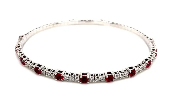 18K White Gold Ruby Bangle